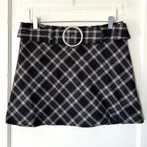 Vtg Y2K Exact Change Wool Belted Mini Skirt‎ Plaid 11 Grunge Bratz Preppy Twee